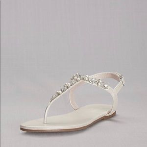 Pearl and crystal ivory t strap sandals. 8M